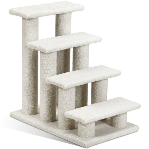 4-Step Pet Stairs Carpeted Ladder Ramp Scratching Post Cat Tree Climber, Dog Stairs for Small Dogs, Dog Steps Stairs Ramps for High Bed Couch