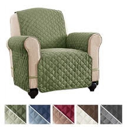 Collections Etc Reversible Spill Resistant Quilted Furniture Protector Cover with Ties - Covers Seat Bottom, Seat Back and 2 Seat Arms, Olive/Sage, Chair