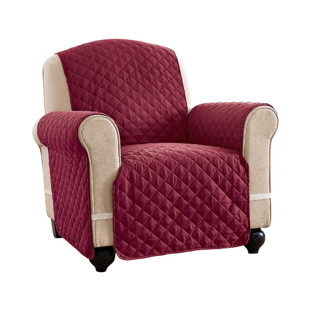 Collections Etc Reversible Spill Resistant Quilted Furniture Protector Cover with Ties - Covers Seat Bottom, Seat Back and 2 Seat Arms, Olive/Sage, Chair