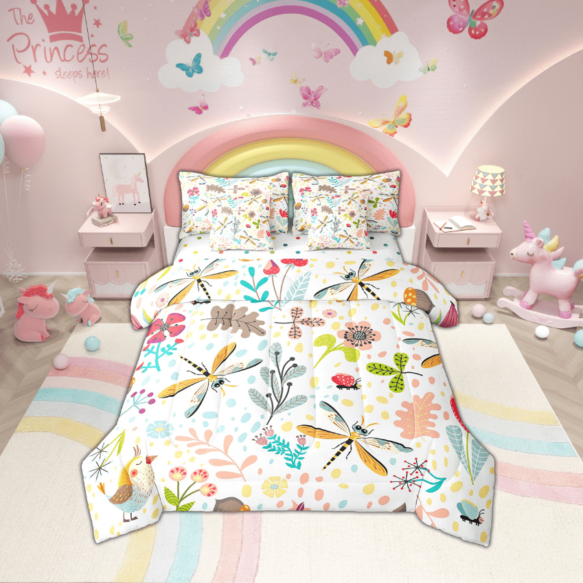 Erosebridal Rabbit Bedding Set Twin,Cute Rabbit Bed In A Bag 7 Piece ,Cartoon Rustic Animal Comforter Set With Sheets Kawaii Woodland Leaves Flower Sheet Set With Comforter
