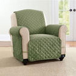 Collections Etc Reversible Spill Resistant Quilted Furniture Protector Cover with Ties - Covers Seat Bottom, Seat Back and 2 Seat Arms, Olive/Sage, Chair