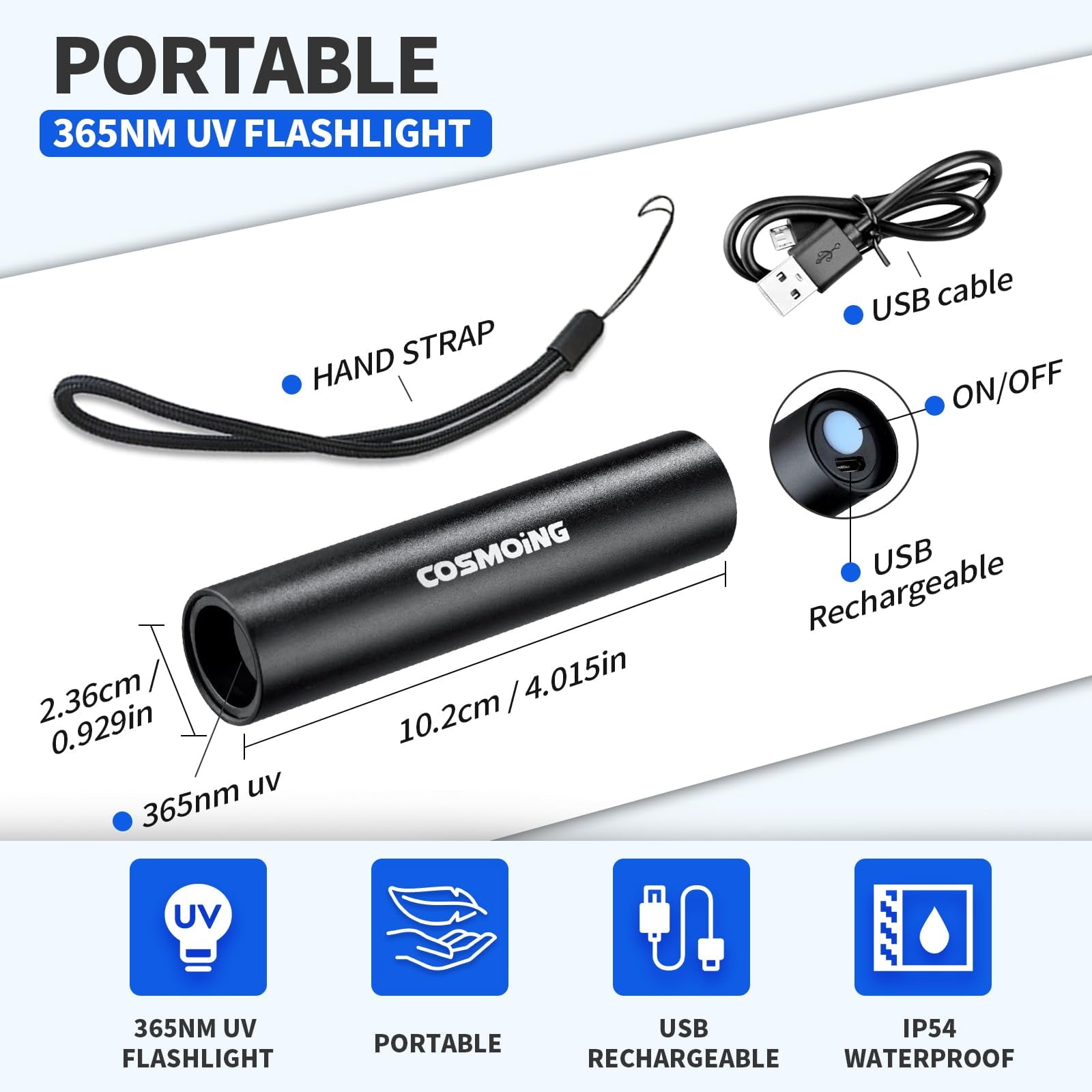 365nm Black Light Mini & Powerful Ultraviolet Flashlight Portable Detector for Pet Urine, Cat Dog Stains, Scorpion, Bed Bug
